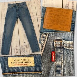 Levi Strauss 512 Premium Leather Patch Jeans sz 28X30 Big E Slim Tapered Stretch